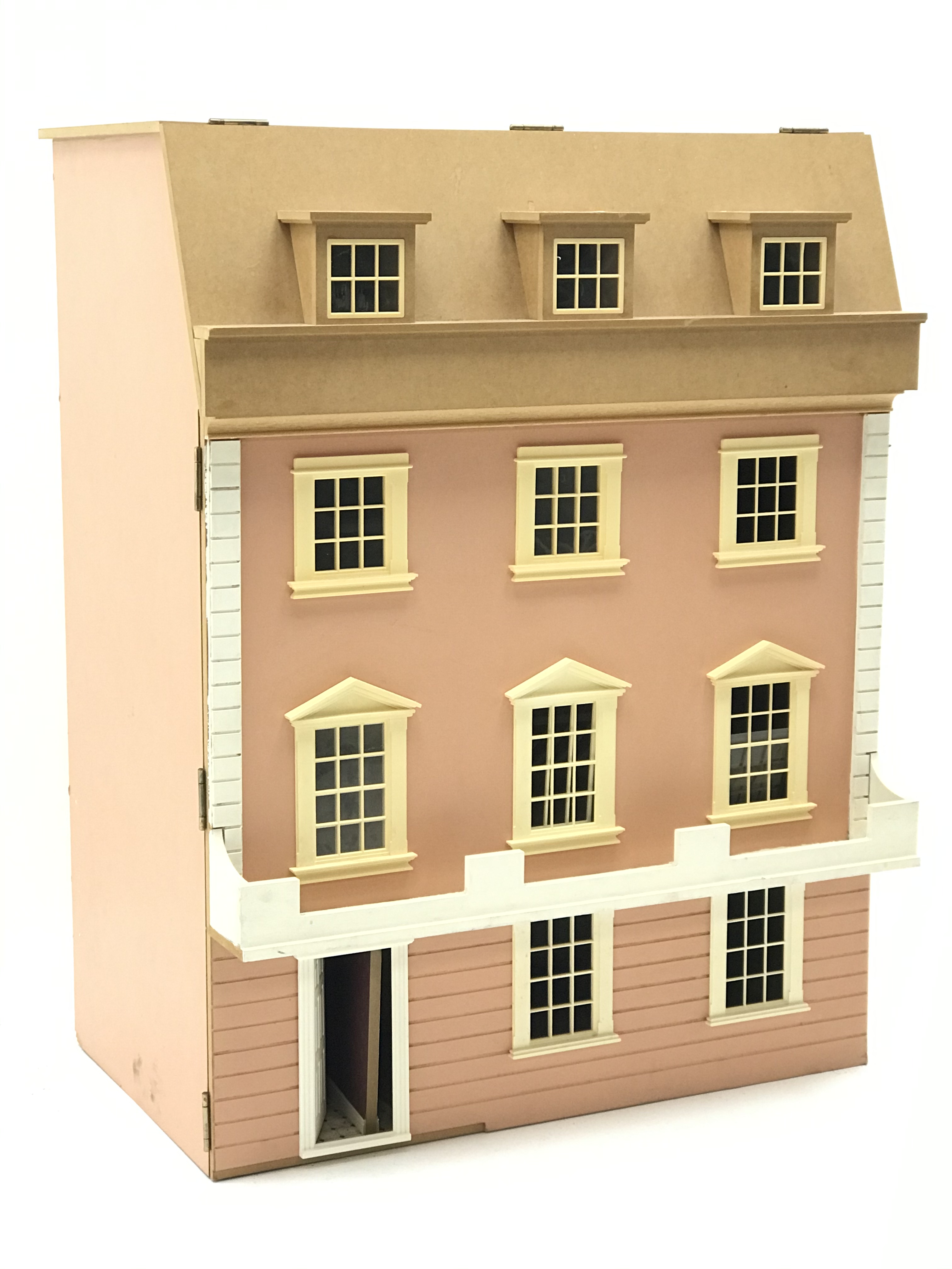 Regency style three storey Doll's House, with wall paper, stairs, skirting,