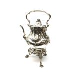 Victorian silver-plated tea kettle with embossed fruit,