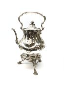 Victorian silver-plated tea kettle with embossed fruit,