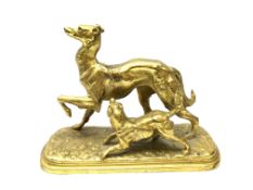 19th century gilt spelter model of a Borzoi and another dog on oval base,