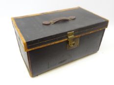 Mid 20th century car luggage trunk with leather handle and trim,