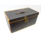 Mid 20th century car luggage trunk with leather handle and trim,