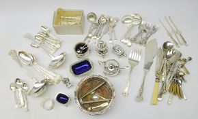 Part set of Queens pattern silver-plated cutlery, Sheffield plate bottle coaster,