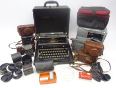 Royal portable typewriter in carry case, Trekking Samsonite camera bag,