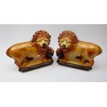 Pair Staffordshire style lions, L35cm Condition Report <a href='//www.