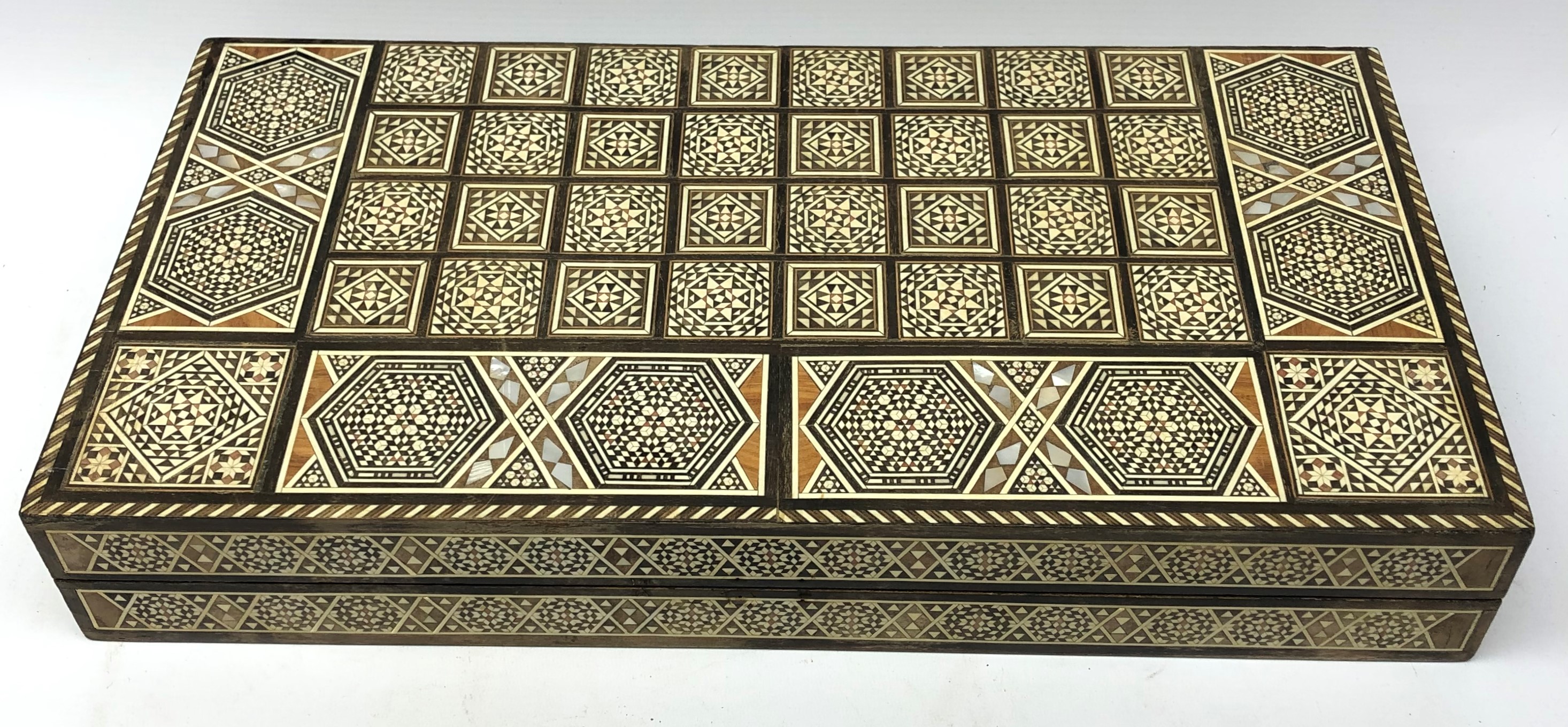 Middle-Eastern parquetry and mother-of-pearl and bone inlaid games board, - Image 2 of 2