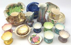 Maling lustre ceramics including a set of six sundae dishes, plain ground bowl, jug and dishes,