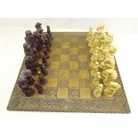 Reynard The Fox composite chess set with carved oak board, 60cm x 60cm, King H19.