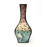 Cobridge square section vase painted with birds, designed by Sian Leeper,
