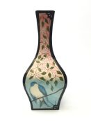 Cobridge square section vase painted with birds, designed by Sian Leeper,