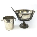 Large stainless steel punch bowl on antler moulded support,