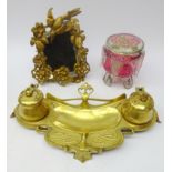 Art Nouveau brass inkstand by Carl Deffner Esslingen, L33cm,