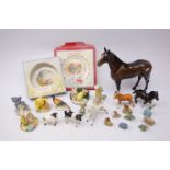 Beswick figures comprising Bay horse, Shetland Pony, two Foals, Sheep, Calf, Pheasant,