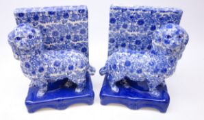Pair Staffordshire type blue and white dog bookends,