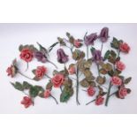 Collection of ceramic and wirework rose stems & other similar purple flowers Condition