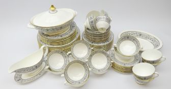 Royal Doulton Baronet pattern dinner service comprising twelve dinner plates, eight side plates,