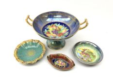 Mintons lustre ceramics comprising three pin dishes with Stag and Fruit designs and matching