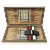 Middle-Eastern parquetry and mother-of-pearl and bone inlaid games board,