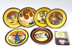 Set of six Wedgwood Clarice Cliff Applique series plates comprising Windmill, Lugano, Eden, Caravan,