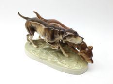 Royal Dux porcelain group of two Hunting Dog, printed marks,