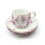 Meissen pink floral encrusted cup and saucer (2) Condition Report <a