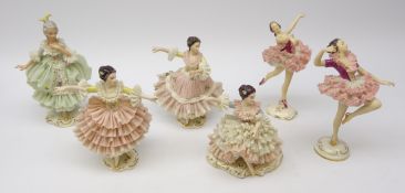 Six Dresden Crinoline dancers, H20cm max (6) Condition Report <a href='//www.