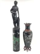 Japanese lacquered composite floor vase with mother-of-pearl decoration,