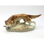 Royal Dux porcelain group of a Hunting Dog with a bird, printed marks and pink triangle mark,