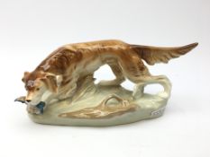 Royal Dux porcelain group of a Hunting Dog with a bird, printed marks and pink triangle mark,