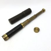 Early 20th century brass three drawer telescope with leather grip and cloth tube case L41cm