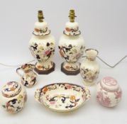 Pair Masons Mandalay lamp bases, H40cm, matching ginger jar, vase,