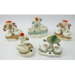 Victorian Staffordshire Swan decorated spill vases and pen stands,