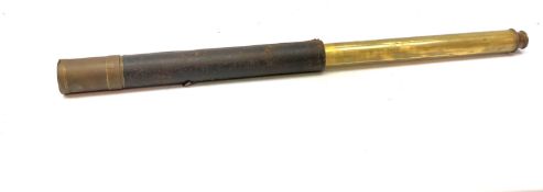 19th century brass leather cased single drawer telescope,