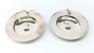 Ex-retail - Two silver-plated circular dishes surmounted by a Labrador and Pheasant by L R Watson,