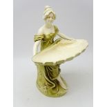 Royal Dux style centre piece modelled as a lady holding a large shell,