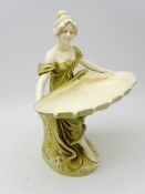 Royal Dux style centre piece modelled as a lady holding a large shell,