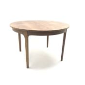 Nathan teak extending dining table, square tapering supports, W167cm, H76cm,