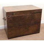 19th century mahogany chest, hinged lid with recessed campaign handles, oak lined, W108cm, H83cm,