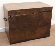 19th century mahogany chest, hinged lid with recessed campaign handles, oak lined, W108cm, H83cm,