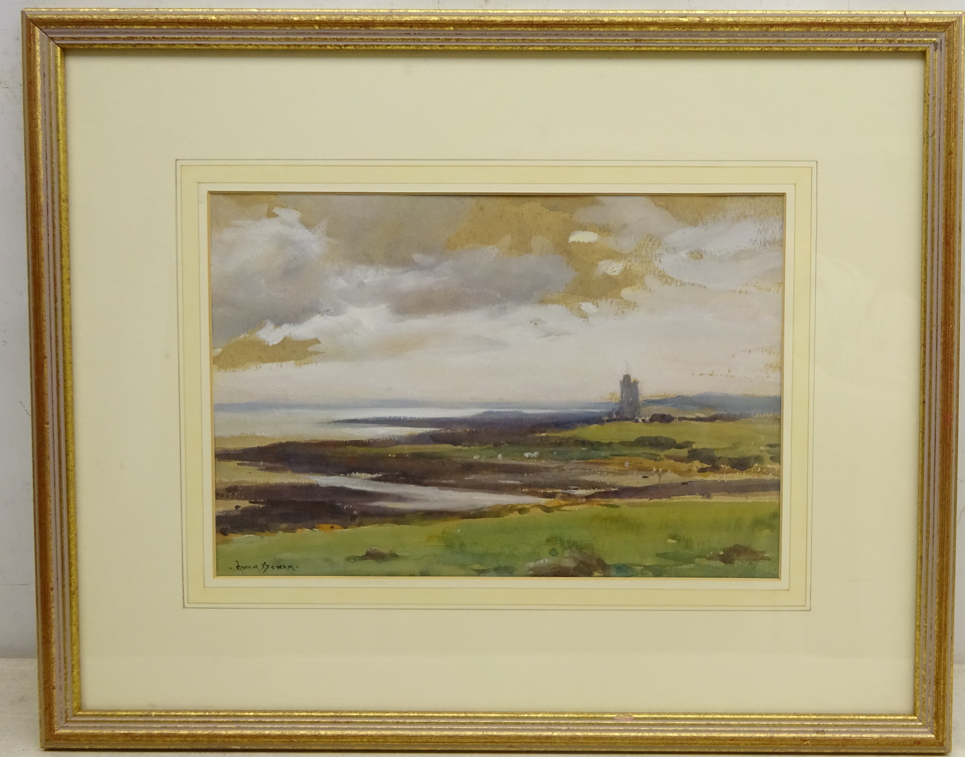 Owen Bowen (Staithes Group 1873-1967): Coastal Landscape with Cattle and Sheep watercolour signed - Image 2 of 2