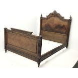 French Louis XVI style walnut double 4' 6'' bedstead, ornate carved shell pediment to headboard,