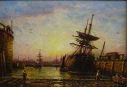 Duncan Fraser Mclea (British 1841-1916): Harbour Scene at Dusk, oil on board signed 17.