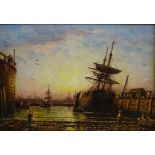Duncan Fraser Mclea (British 1841-1916): Harbour Scene at Dusk, oil on board signed 17.