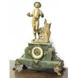 Edwardian gilt metal and marble figural mantel clock,