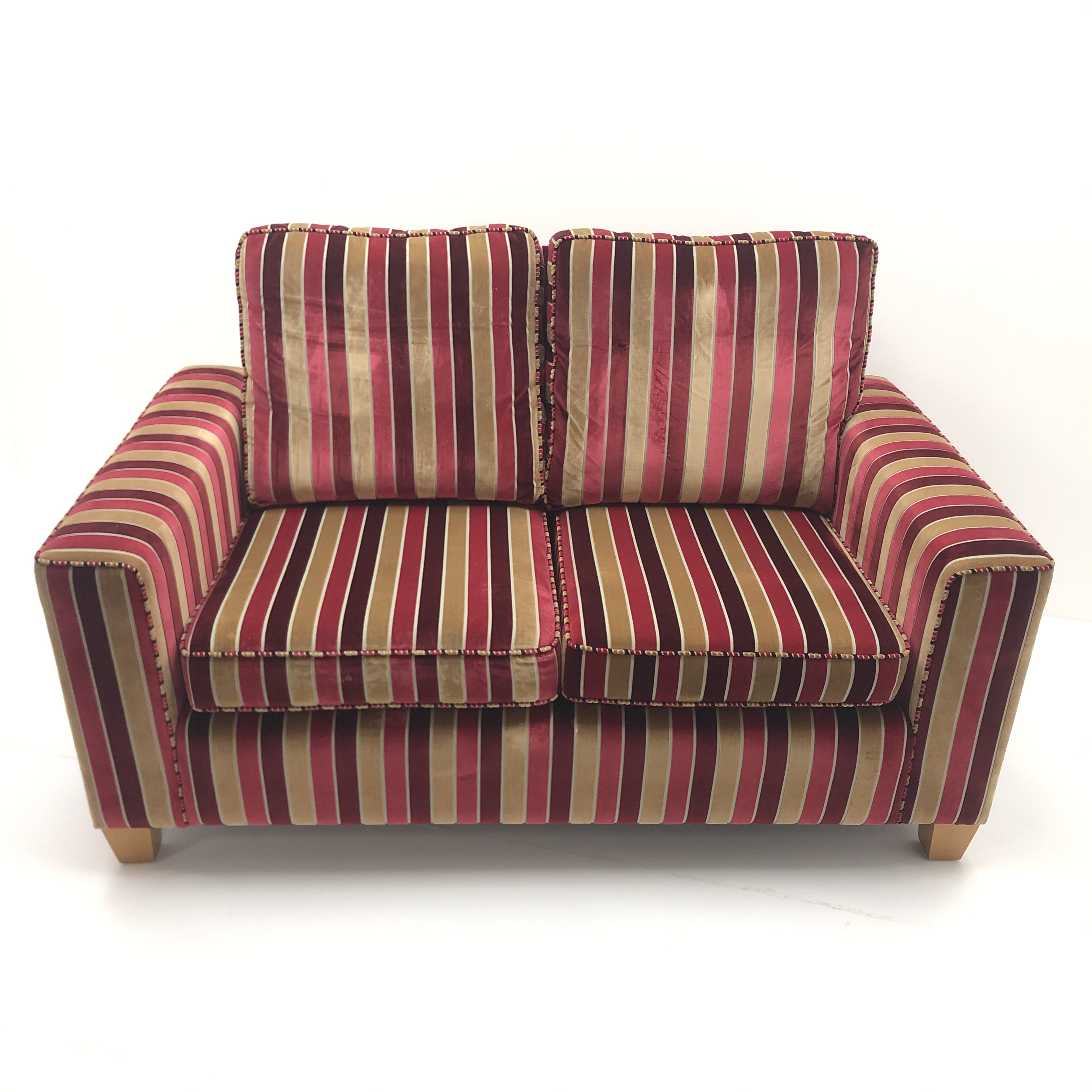 Two seat sofa, upholstered in red and gold striped fabric, - Image 2 of 3