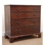 George III oak chest, four graduating drawers, shaped bracket supports, W96cm, H93cm,