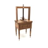 19th century ash and pine book press, single drawer, turned supports, W70cm, H157cm,