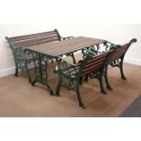 Cast iron and wood slatted rectangular garden table (W141cm, H66cm,
