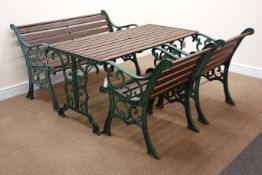 Cast iron and wood slatted rectangular garden table (W141cm, H66cm,