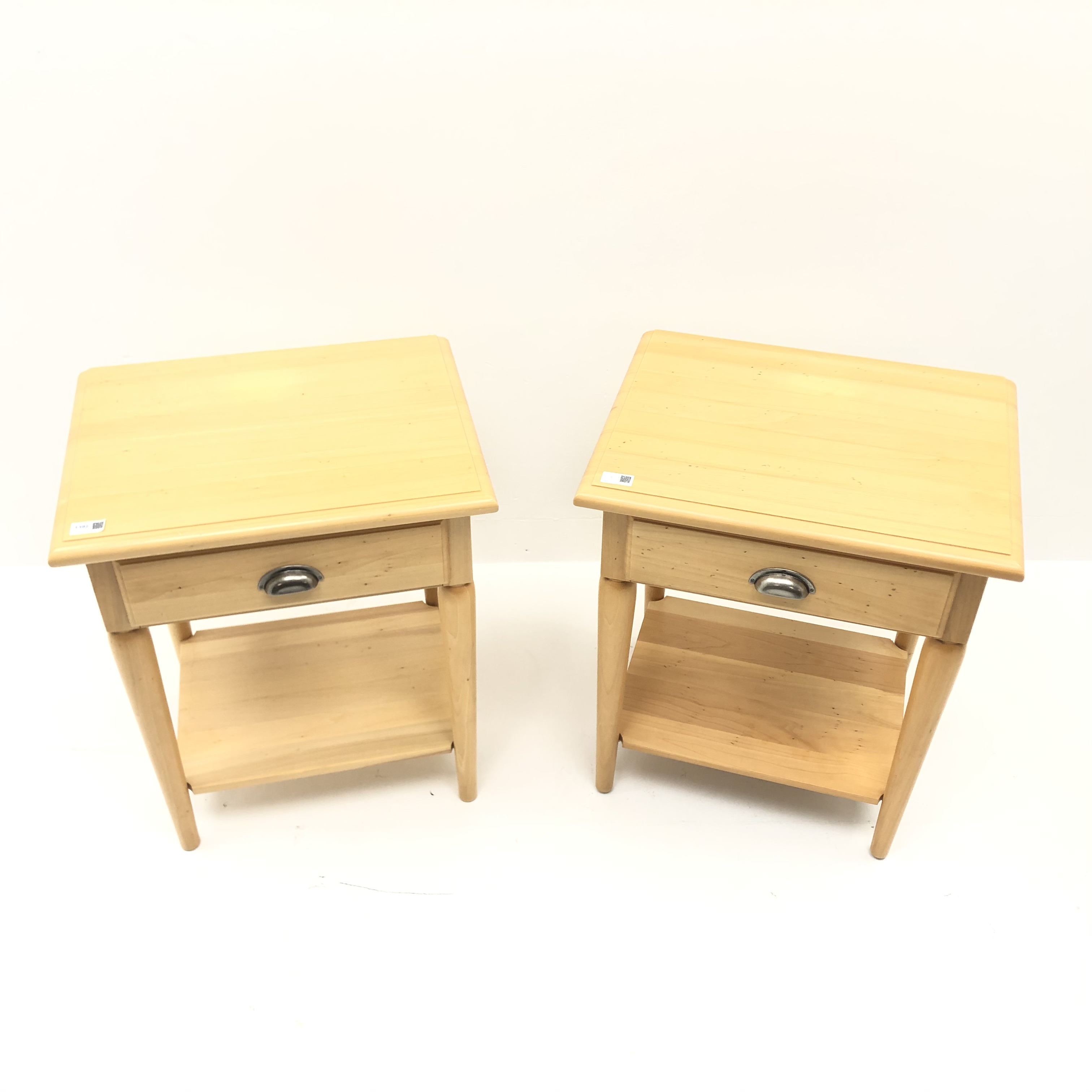 Pair Laura Ashley sycamore bedside tables, single drawer, turned tapering supports, solid undertier, - Image 2 of 3